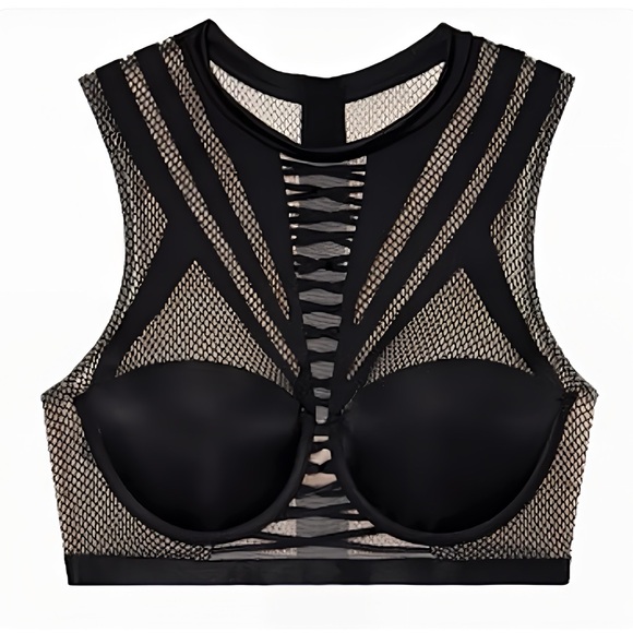 Victoria’s Secret x Balmain Strappy High Neck Bra in Black Mesh Size 34D NWT - Picture 3 of 5